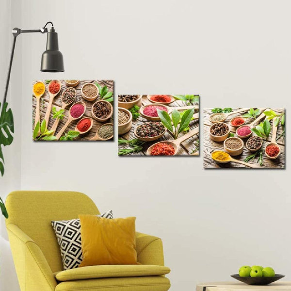 Gracie Oaks 3Pcs Spices Kitchen Picture Wall Art Canvas Print Artwork